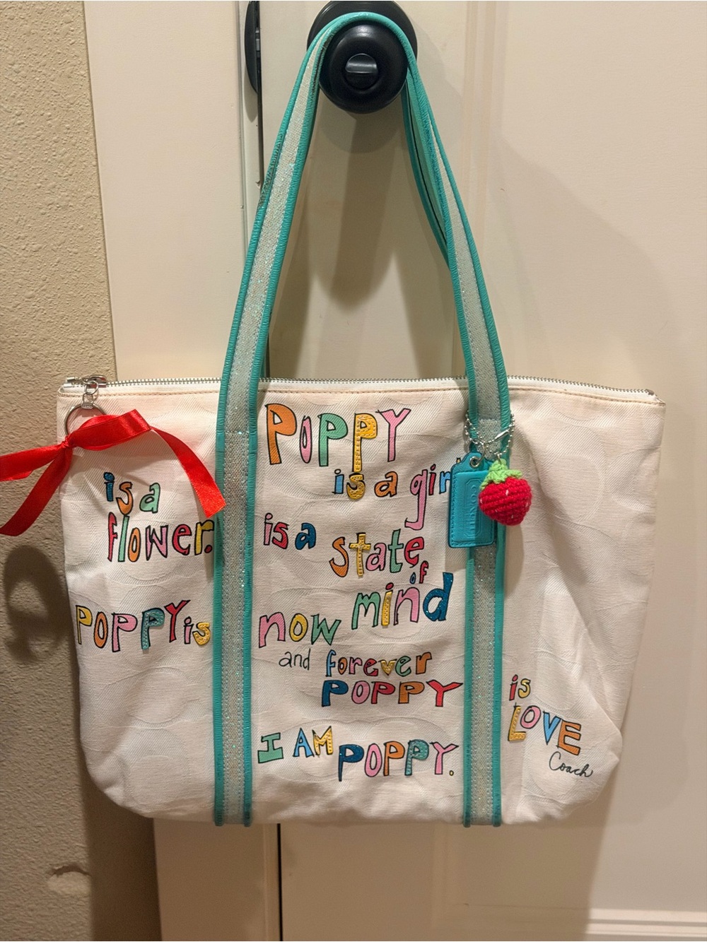 RARE Coach “poppy is a girl” Graffiti Shoulder Glam Tote Bag 2010
